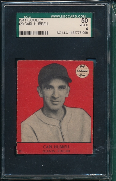 1941 Goudey #20 Carl Hubbell SGC 50 *Red*
