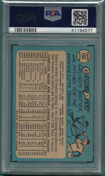1965 O-Pee-Chee #193 Gaylord Perry PSA 7