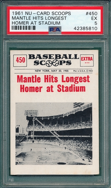 1961 Nu-Card Scoops #450 Mantle Homer PSA 5
