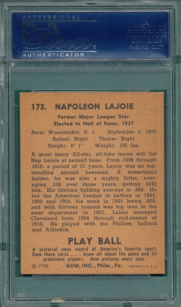 1940 Play Ball #173 Larry Lajoie PSA 5