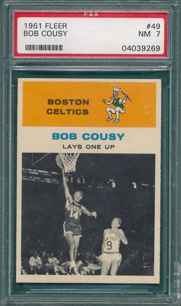 1961 Fleer #49 Bob Cousy, IA, PSA 7
