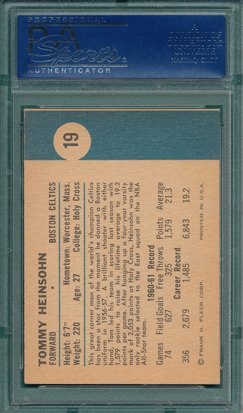 1961 Fleer #19 Tommy Heinsohn PSA 7