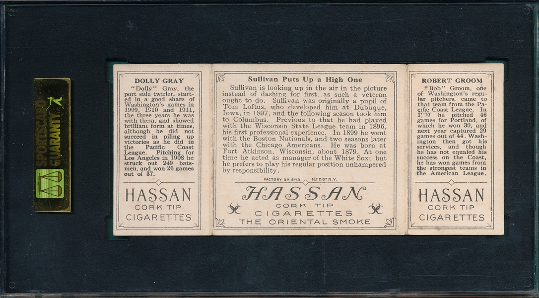 1912 T202 Sullivan Puts Up A High One, Hassan Cigarettes SGC 80