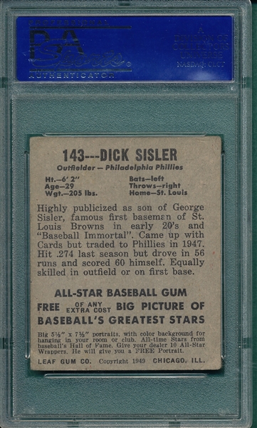 1948 Leaf #143 Dick Sisler PSA 2 *SP*