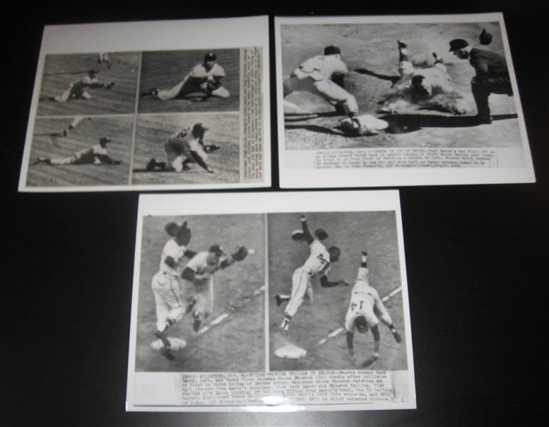 1958 Type 1 Photos of the 1958 World Series, Lot of (3) W/ Aaron