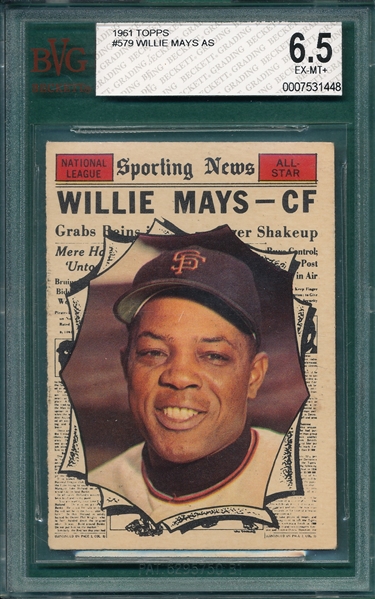 1961 Topps #579 Willie Mays, AS, BVG 6.5 *Hi #*