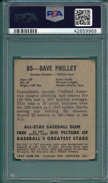 1948 Leaf #85 Dave Philley PSA 2 *SP*