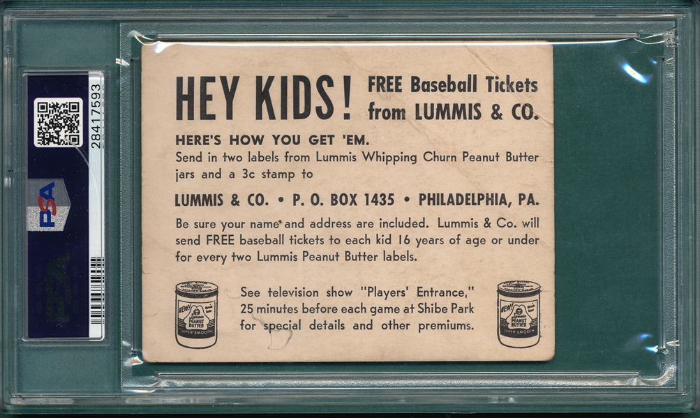 1949 Lummis Peanut Butter Puddinhead Jones, Phillies, PSA 1 (MK) *Low Pop*