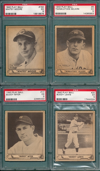 1940 Play Ball Lot of (4) W/ #150 Moore PSA 5