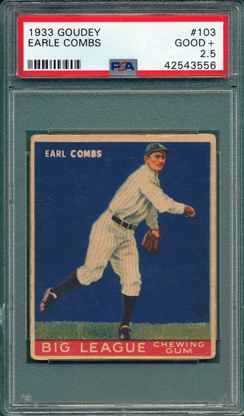 1933 Goudey #103 Earl Combs PSA 2.5