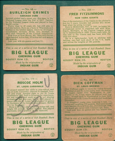 1933 Goudey Lot of (4) W/ #64 Grimes