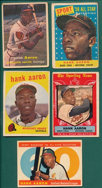1957-60 Topps Lot of (5) Hank Aaron 