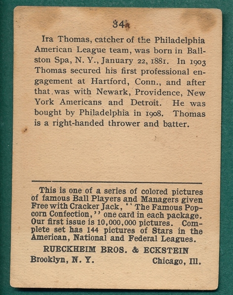 1914 Cracker Jack #34 Ira Thomas