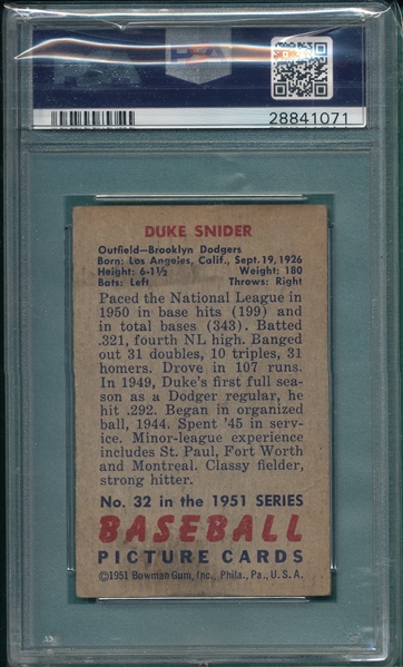 1951 Bowman #32 Duke Snider PSA 2