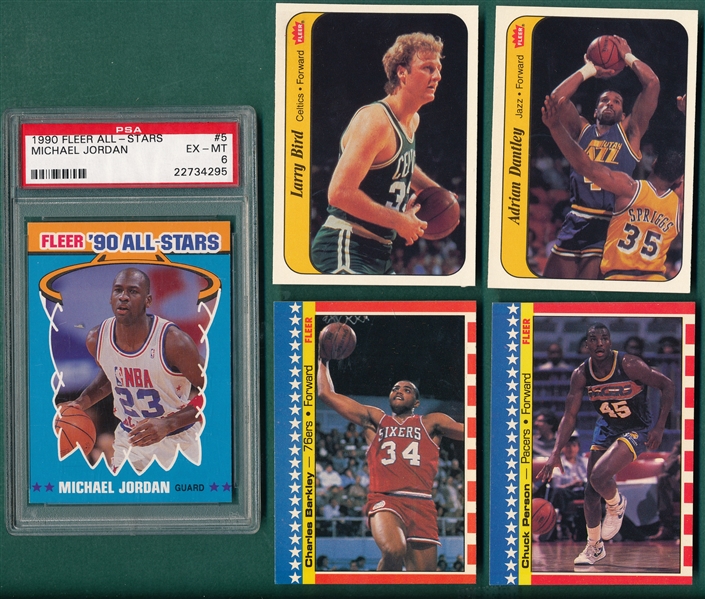 1986-90 Fleer Stickers Lot of (5) W/ Jordan PSA