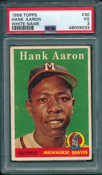1958 Topps #30 Hank Aaron PSA 3 *White Name*