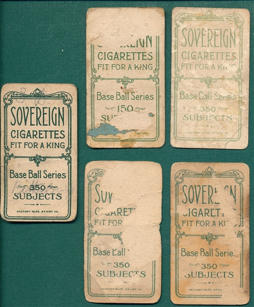 1909-1911 T206 Lot of (5) Sovereign Cigarettes W/ Lobert