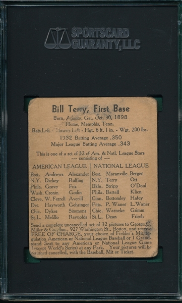 1933 George C. Miller Bill Terry SGC 1