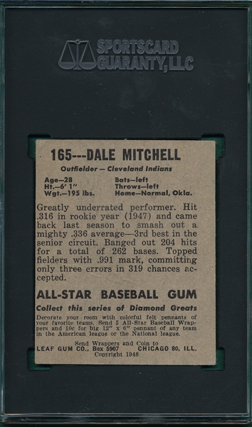 1948 Leaf #165 Dale Mitchell SGC 3 *SP*
