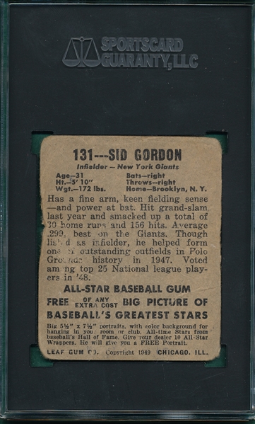 1948 Leaf #131 Sid Gordon SGC Authentic *SP*