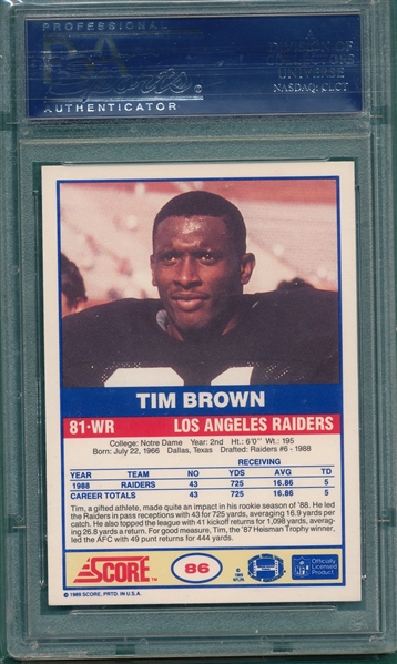 1989 Score FB #86 Tim Brown PSA 10 *GEM MINT* *Rookie*