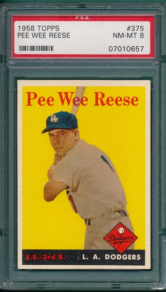 1958 Topps #375 Pee Wee Reese PSA 8