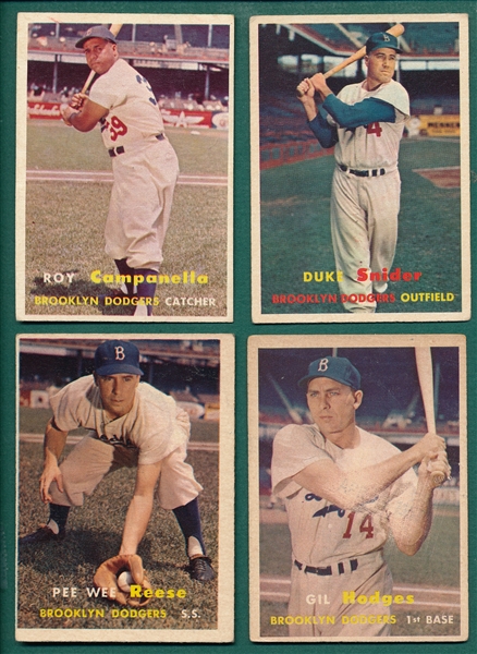 1957 Topps Lot of (4) Dodgers W/ #210 Campanella 