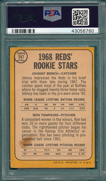 1968 Topps #247 Johnny Bench PSA 2 *Rookie*