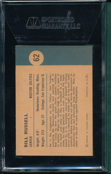 1961 Fleer BSKT #62 Bill Russell, Takes To The Air, SGC 80