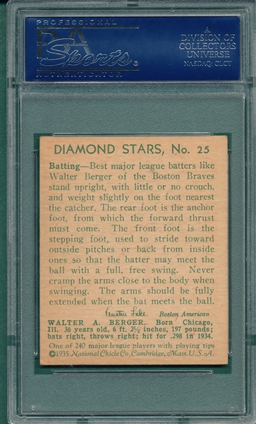 1934-36 Diamond Stars #25 Walter Berger PSA 5