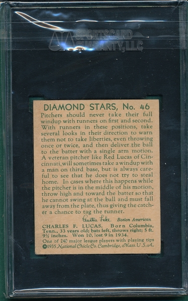 1934-36 Diamond Stars #46 Red Lucas SGC 70