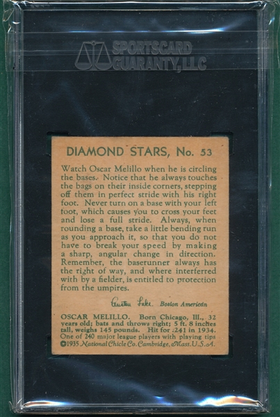 1934-36 Diamond Stars #53 Oscar Melillo SGC 50