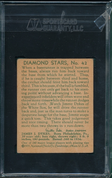 1934-36 Diamond Stars #42 Jimmy Dykes SGC 60