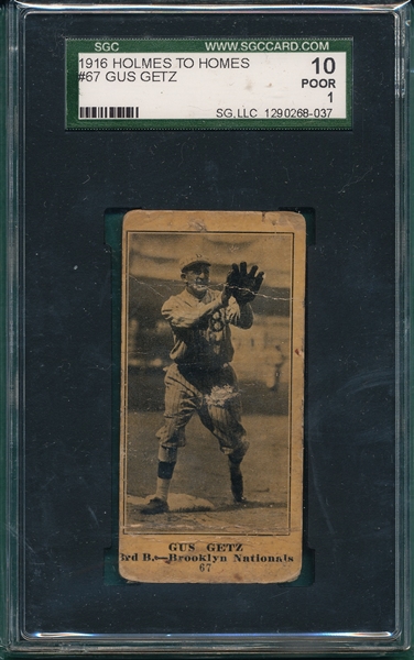 1916 Holmes To Holmes #67 Gus Getz SGC 10 *Only One Graded* 