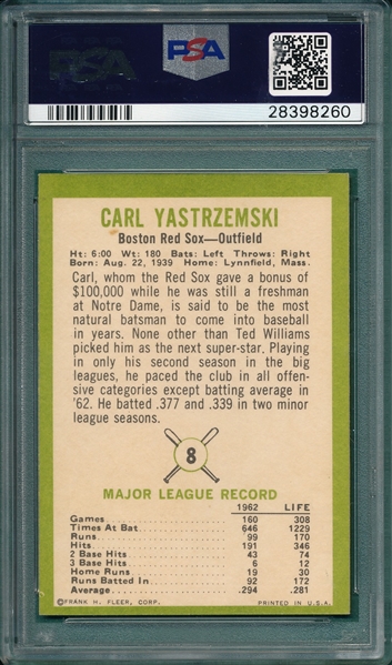 1963 Fleer #8 Carl Yastrzemski PSA 6.5
