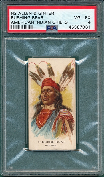 1888 N2 Rushing Bear, Indian Chiefs, Allen & Ginter Cigarettes PSA 4