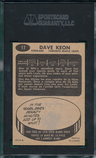 1965 Topps HCKY #17 Dave Keon SGC 8.5