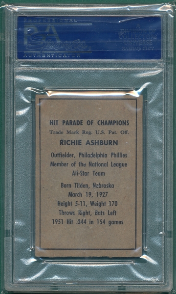 1952 Berk Ross Richie Ashburn PSA 8 