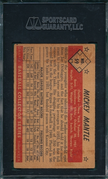 1953 Bowman Color #59 Mickey Mantle SGC 20