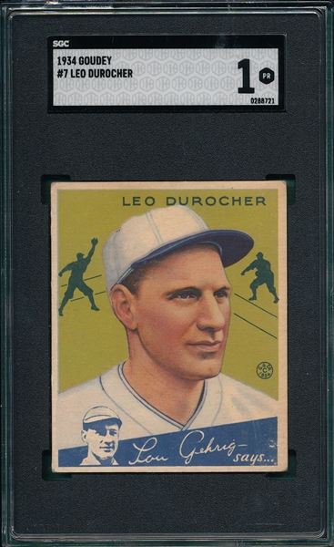 1934 Goudey #7 Leo Durocher SGC 1 *Presents Much Better*
