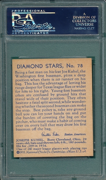 1934-36 Diamond Stars #78 Joe Kuhel PSA 7