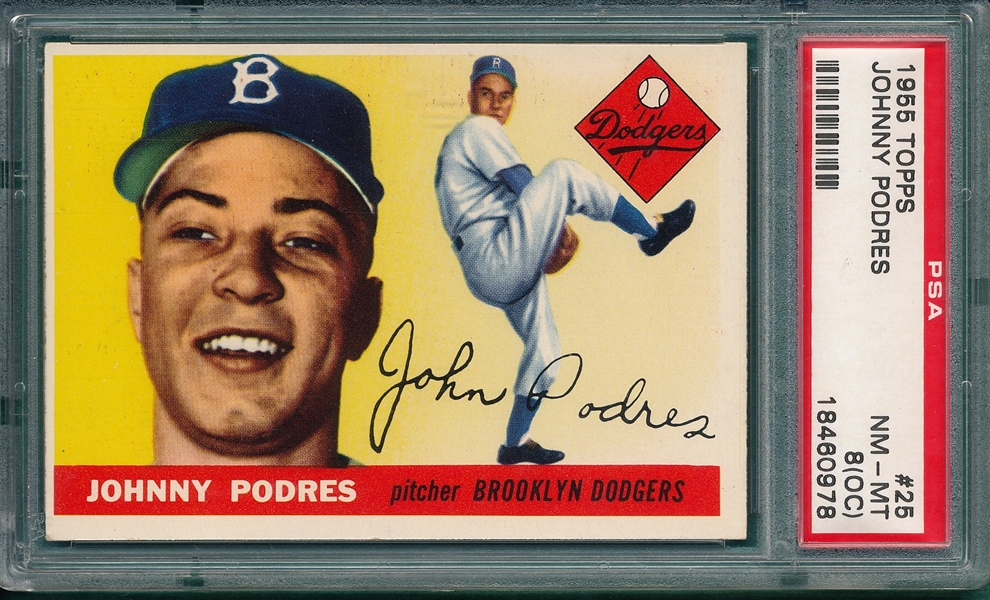 1955 Topps #25 Johnny Podres PSA 8 (OC)