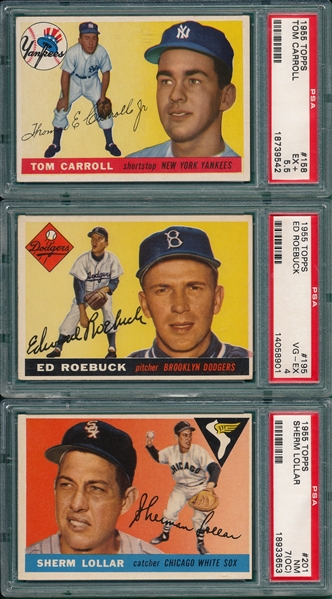 1955 Topps #158 Carroll, #195 Roebuck & #201 Lollar, Lot of (3), PSA *Hi #s*