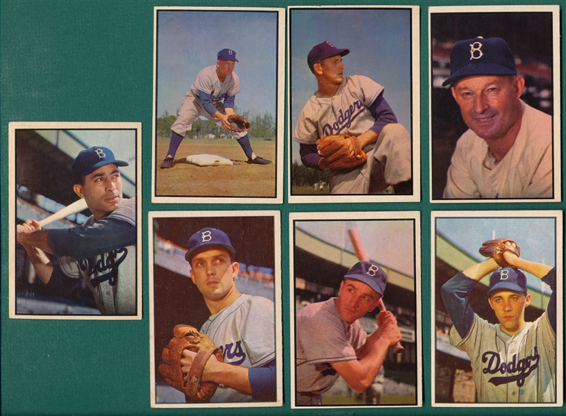 1953 Bowman Color Lot of (7) Dodgers W/ #78 Furillo
