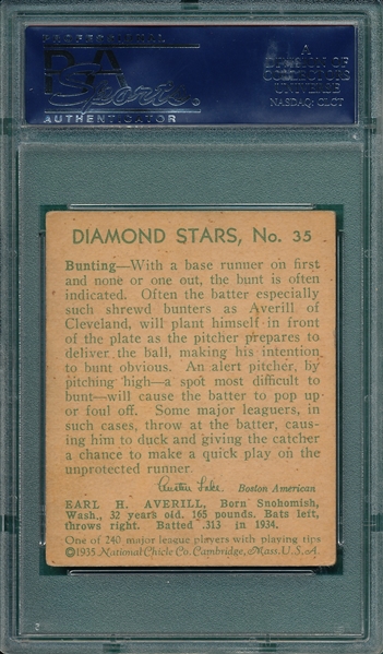 1934-36 Diamond Stars #35 Earle Averill PSA 3