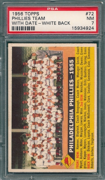 1956 Topps #72 Phillies Team PSA 7 *Dated*