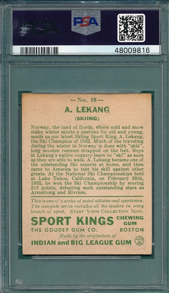 1933 Sport Kings #10 Anton Lekang PSA 1
