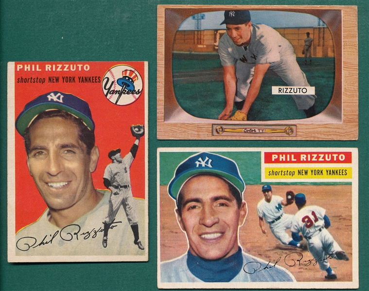 1954-56 Topps/Bowman Lot of (3) Phil Rizzuto