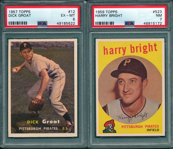 1957 Topps #12 Groat & 1959 #526 Bright, Hi #, Lot of (2), PSA
