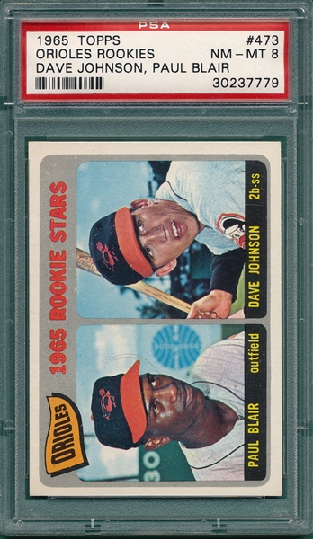 1965 Topps #473 Orioles Rookies W/ Paul Blair & Dave Johnson PSA 8 